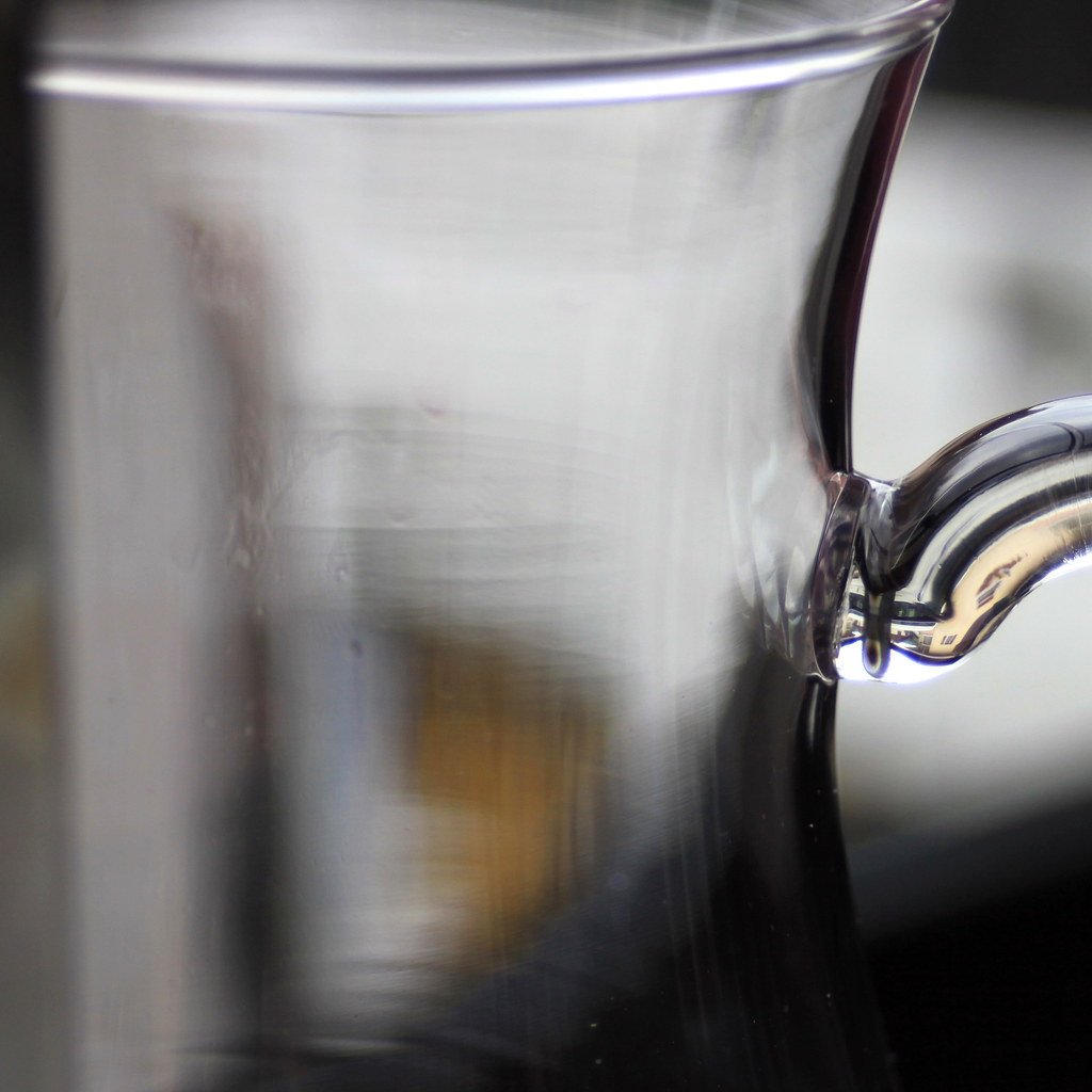 Clear glass water carafe on a table